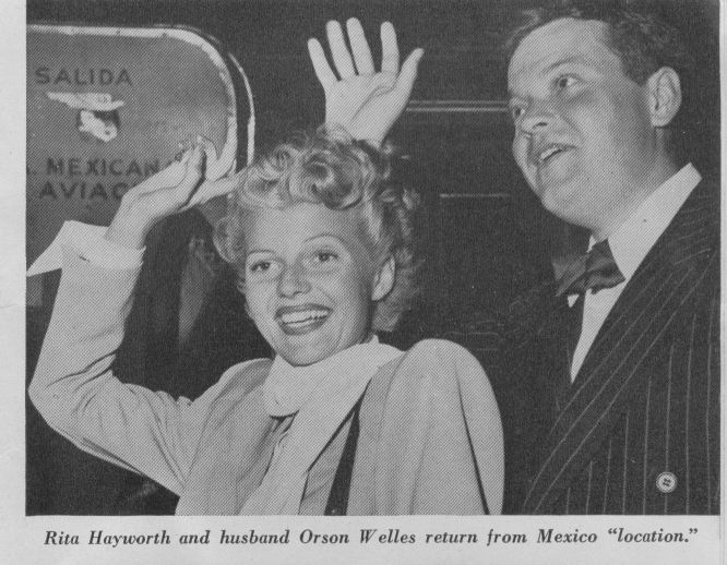 1947 Rita Hayworth & Orson Wells deplane an aircraft from sister company Mexicana.